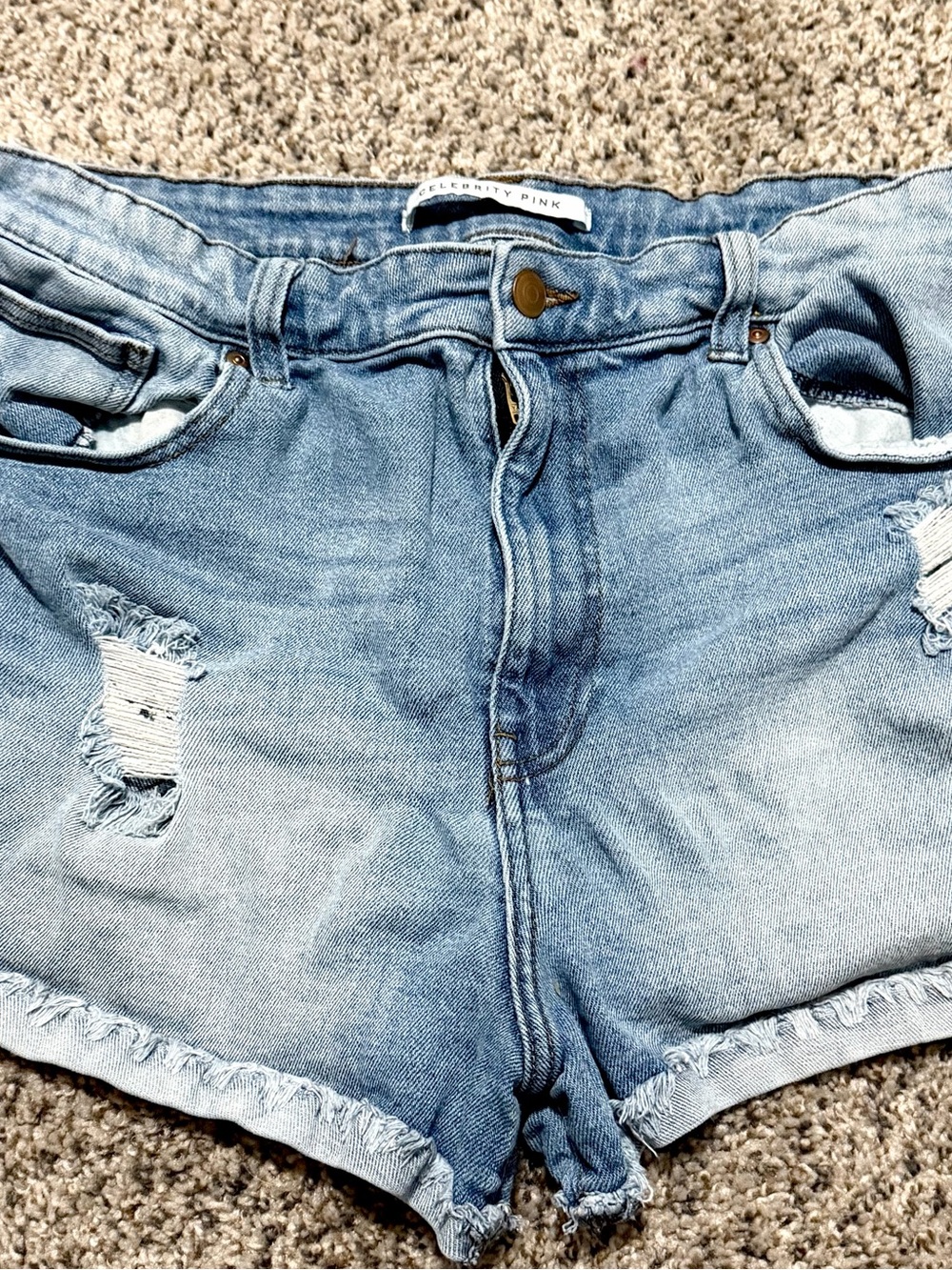 Celebrity Pink Light Wash Distressed Denim Cutoff Shorts